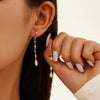 Wholesale Turquoise Shell Pearl Zircon Retro Tassel Earrings S925 Sterling Silver Geometric Elegant Electroplated Jewelry For Women