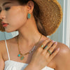 Wholesale Turquoise Stainless Steel Open Ring With Geometric Style And Electroplating Treatment