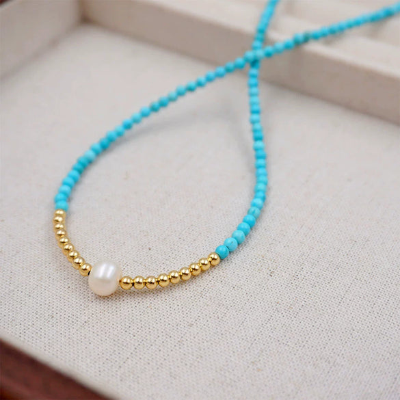 Wholesale Turquoise Women's Beaded Clavicle Chain Necklace With Geometric Style Handmade