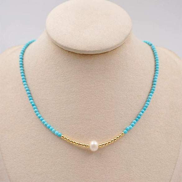 Wholesale Turquoise Women's Beaded Clavicle Chain Necklace With Geometric Style Handmade