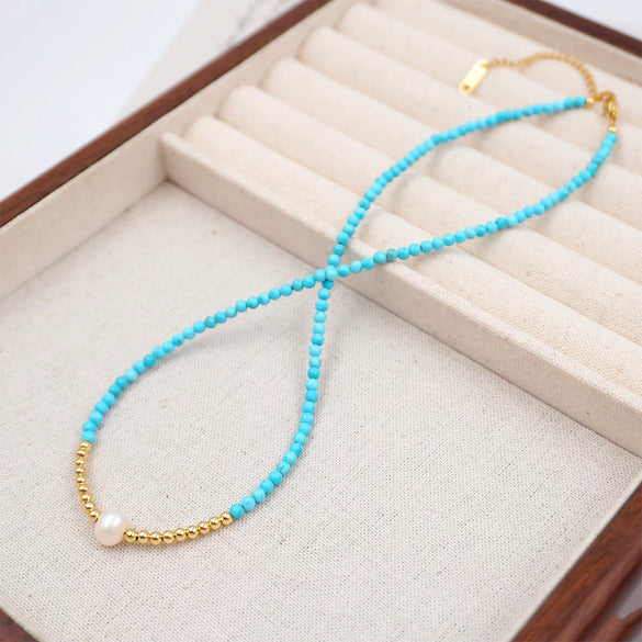 Wholesale Turquoise Women's Beaded Clavicle Chain Necklace With Geometric Style Handmade