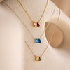 Wholesale Twelve Birthstone Horse Eye Pendant Titanium Steel Necklace Geometric Minimalist Style Electroplating