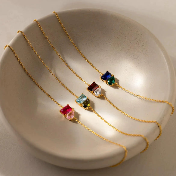 Wholesale Twelve Birthstone Marquise Pendant Necklace Titanium Steel Geometric Minimalist Electroplated