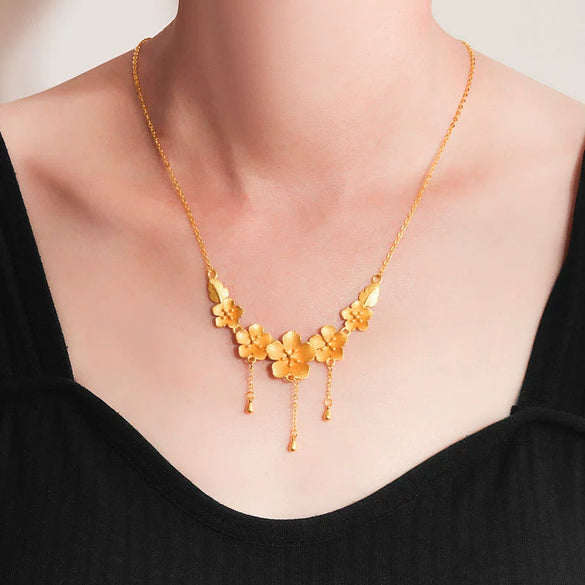 Wholesale Twin Flower Necklace For Women Copper Goldplated Electroplated Fashionable Simple Clavicle Chain