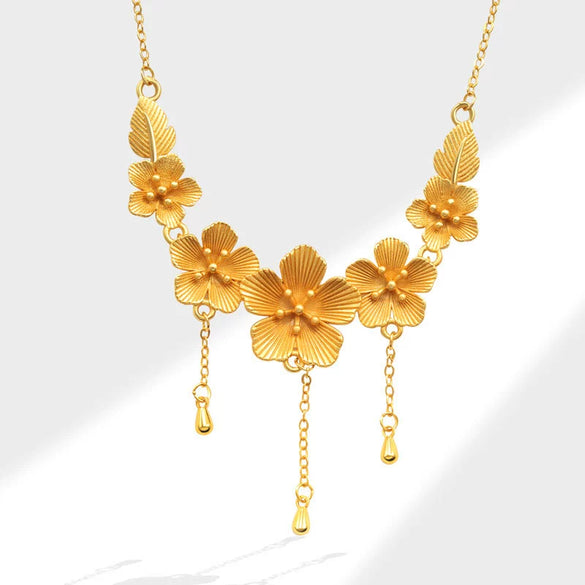 Wholesale Twin Flower Necklace For Women Copper Goldplated Electroplated Fashionable Simple Clavicle Chain