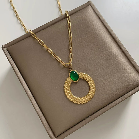 Wholesale Twist Texture Ring Pendant Necklace For Women Stainless Steel Geometric Style Electroplated