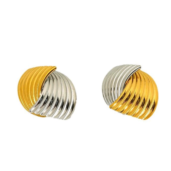 Wholesale Twotone Geometric Patchwork 18K Gold Plated Stainless Steel Earrings For Women