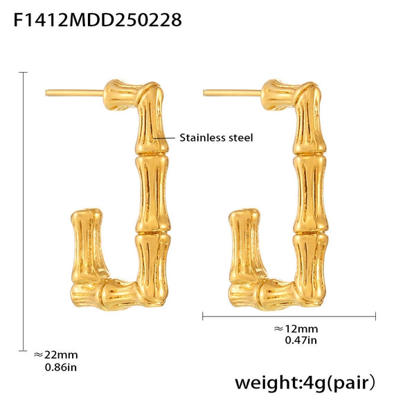 Wholesale U Shaped Bamboo Rectangular Earrings Stainless Steel 18K Gold Plated Geometric Style