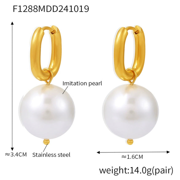 Wholesale U Shaped Ear Buckle Shijia Pearl Earrings For Women Stainless Steel Sweet Style Geometric Pattern Electroplated