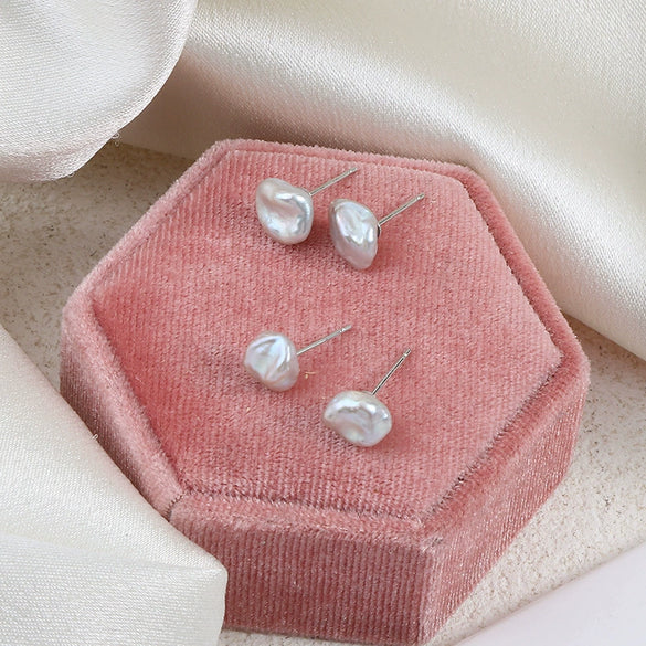 Wholesale Unisex Alien Shape Freshwater Keshi Pearl Earrings In Blue Grey Sterling Silver
