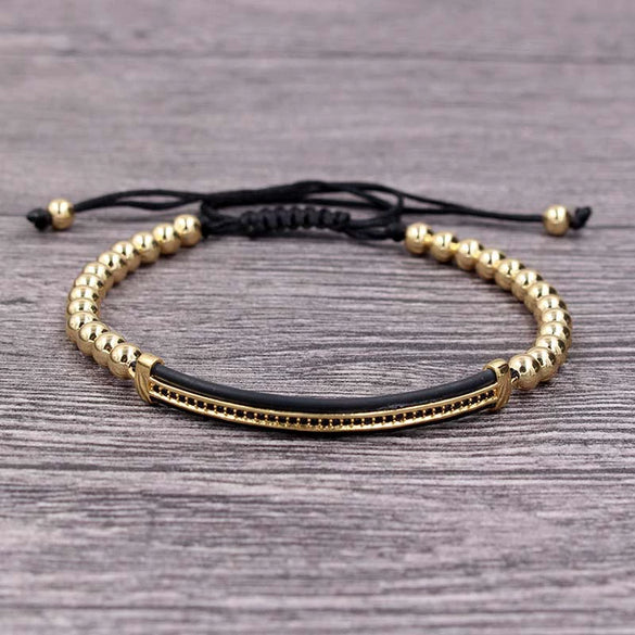Wholesale Unisex Alloy Geometric Beads Hand Woven Bracelet With Electroplating And Microinlay