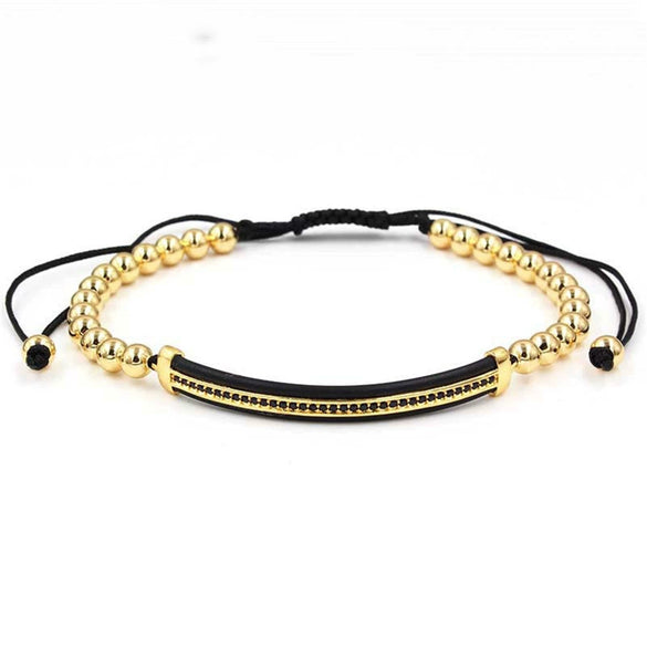 Wholesale Unisex Alloy Geometric Beads Hand Woven Bracelet With Electroplating And Microinlay
