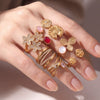 Wholesale Unisex Alloy Geometric Flower Rose Eyes Butterfly Cross Pattern Ring Set With Diamonds 18K Gold Plated Adjustable Open Ring Fashion Accessory