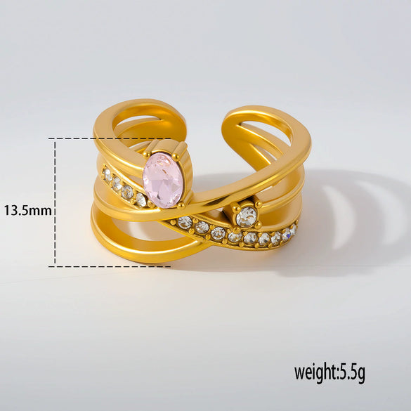 Wholesale Unisex Alloy Geometric Flower Rose Eyes Butterfly Cross Pattern Ring Set With Diamonds 18K Gold Plated Adjustable Open Ring Fashion Accessory