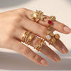 Wholesale Unisex Alloy Geometric Flower Rose Eyes Butterfly Cross Pattern Ring Set With Diamonds 18K Gold Plated Adjustable Open Ring Fashion Accessory