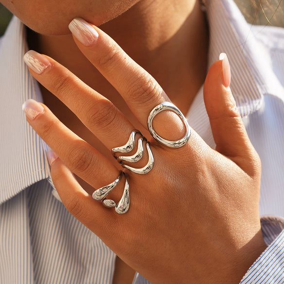 Wholesale Unisex And Women's Geometric Stainless Steel Vacuum Plated Open Rings With Ins Style