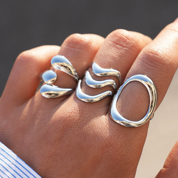 Wholesale Unisex And Women's Geometric Stainless Steel Vacuum Plated Open Rings With Ins Style