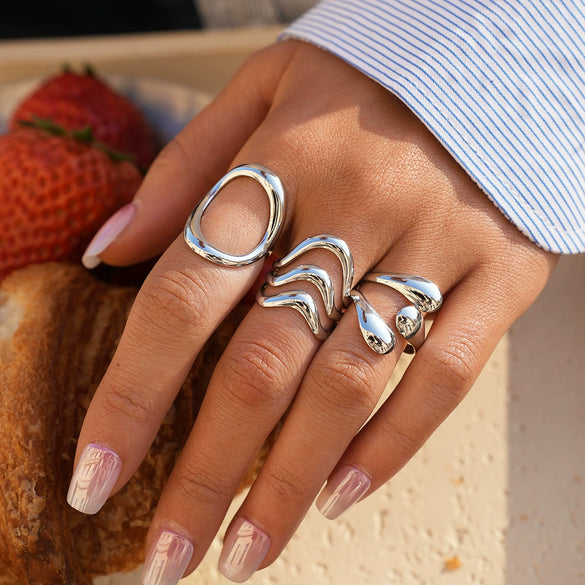 Wholesale Unisex And Women's Geometric Stainless Steel Vacuum Plated Open Rings With Ins Style