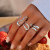 Wholesale Unisex And Women's Geometric Stainless Steel Vacuum Plated Rings With Irregular Line Design