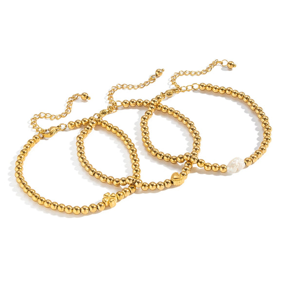 Wholesale Unisex And Women's Vintage Geometric Stainless Steel Gold Bead Bracelet With Electroplating
