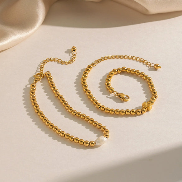 Wholesale Unisex And Women's Vintage Geometric Stainless Steel Gold Bead Bracelet With Electroplating