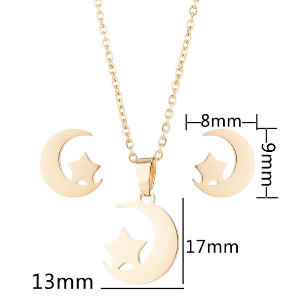 Wholesale Unisex Animal Series Stainless Steel Jewelry Set With Love Water Drops Bell Pattern Electroplated O Chain Necklace And Earrings