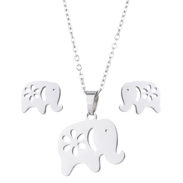 Wholesale Unisex Animal Series Stainless Steel Jewelry Set With Love Water Drops Bell Pattern Electroplated O Chain Necklace And Earrings