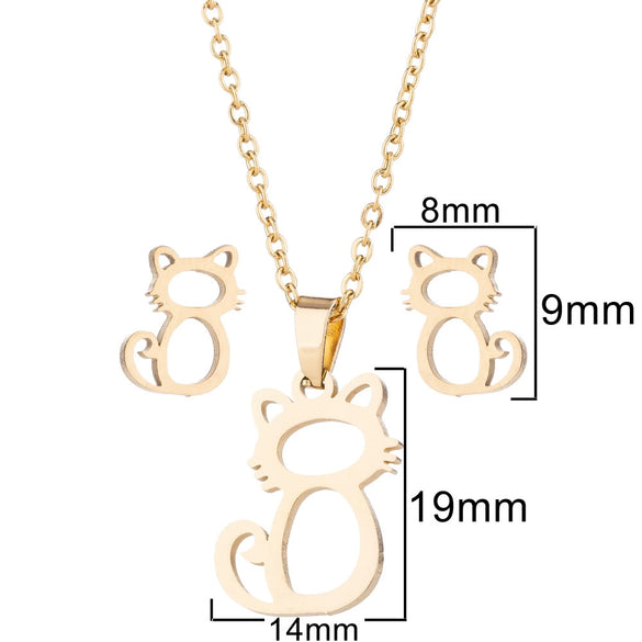 Wholesale Unisex Animal Series Stainless Steel Jewelry Set With Love Water Drops Bell Pattern Electroplated O Chain Necklace And Earrings