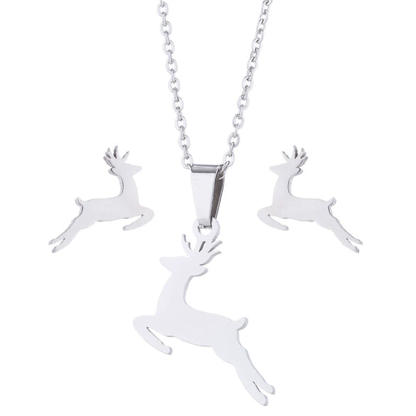 Wholesale Unisex Animal Series Stainless Steel Jewelry Set With Love Water Drops Bell Pattern Electroplated O Chain Necklace And Earrings