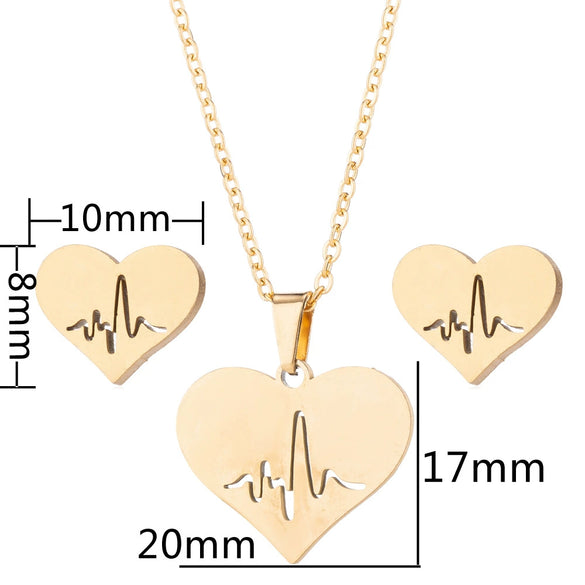 Wholesale Unisex Animal Series Stainless Steel Jewelry Set With Love Water Drops Bell Pattern Electroplated O Chain Necklace And Earrings
