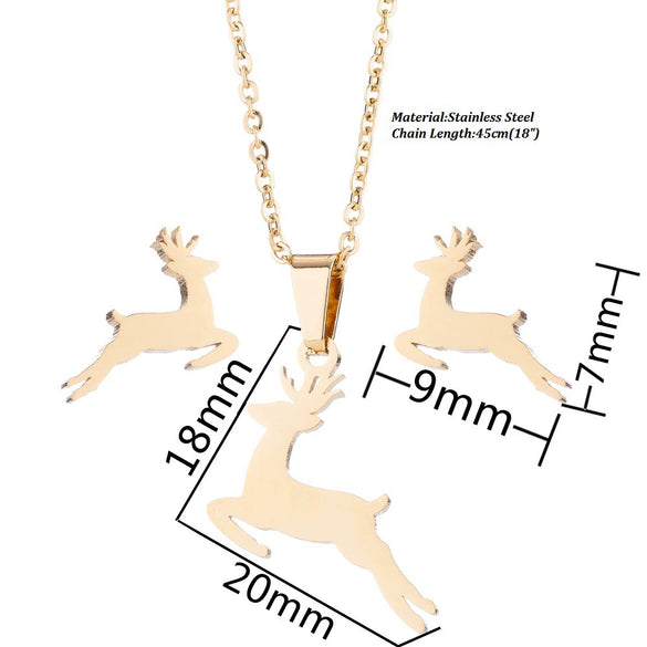 Wholesale Unisex Animal Series Stainless Steel Jewelry Set With Love Water Drops Bell Pattern Electroplated O Chain Necklace And Earrings
