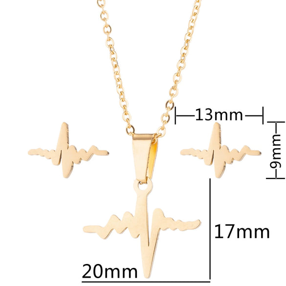Wholesale Unisex Animal Series Stainless Steel Jewelry Set With Love Water Drops Bell Pattern Electroplated O Chain Necklace And Earrings