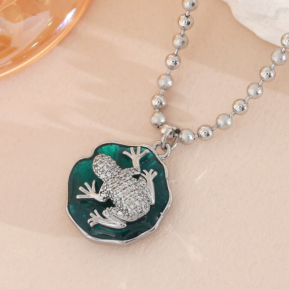 Wholesale Unisex Animal Shaped Copper 18K Gold Plated Frog Pendant Necklace With Ball Chain