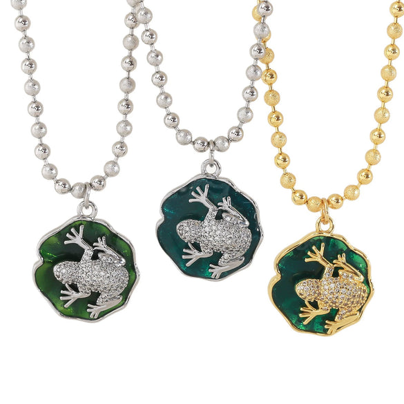 Wholesale Unisex Animal Shaped Copper 18K Gold Plated Frog Pendant Necklace With Ball Chain
