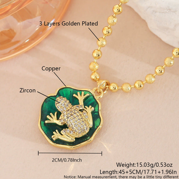 Wholesale Unisex Animal Shaped Copper 18K Gold Plated Frog Pendant Necklace With Ball Chain
