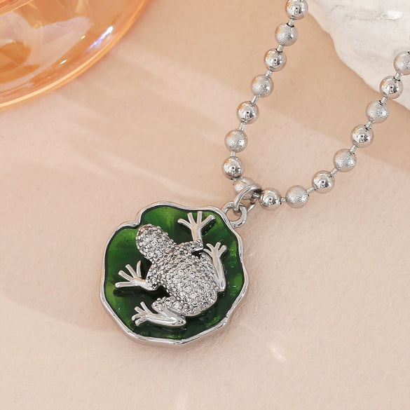 Wholesale Unisex Animal Shaped Copper 18K Gold Plated Frog Pendant Necklace With Ball Chain