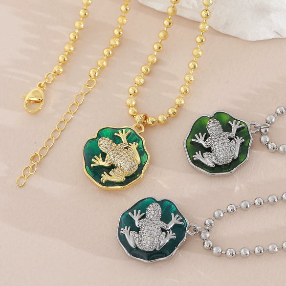 Wholesale Unisex Animal Shaped Copper 18K Gold Plated Frog Pendant Necklace With Ball Chain