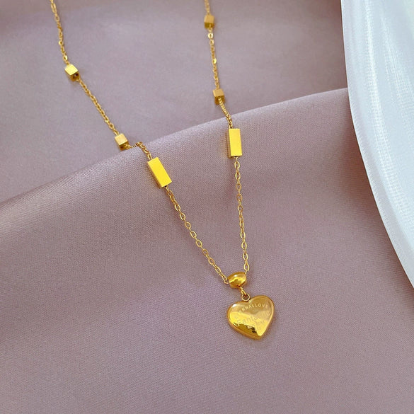 Wholesale Unisex Cartoon Geometric Electroplated Titanium Steel Heart Necklace