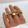 Wholesale Unisex Casual Geometric Titanium Steel Electroplated Spliced Open Ring Set With Water Drop And Triangle Design