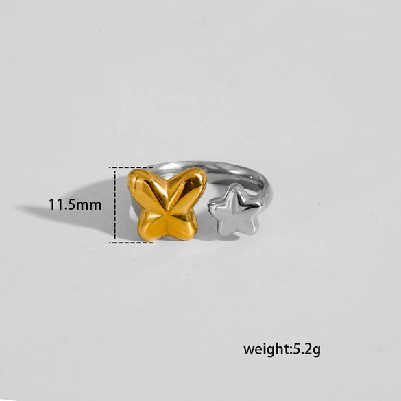 Wholesale Unisex Casual Geometric Titanium Steel Electroplated Spliced Open Ring Set With Water Drop And Triangle Design