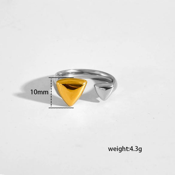 Wholesale Unisex Casual Geometric Titanium Steel Electroplated Spliced Open Ring Set With Water Drop And Triangle Design