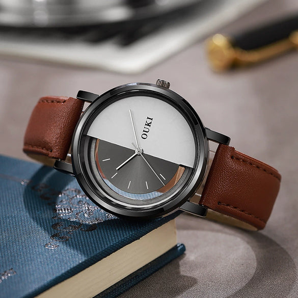 Wholesale Unisex Casual Hollow Dial Quartz Watch Alloy Case Imitation Leather Strap Stainless Steel Buckle Round Dial