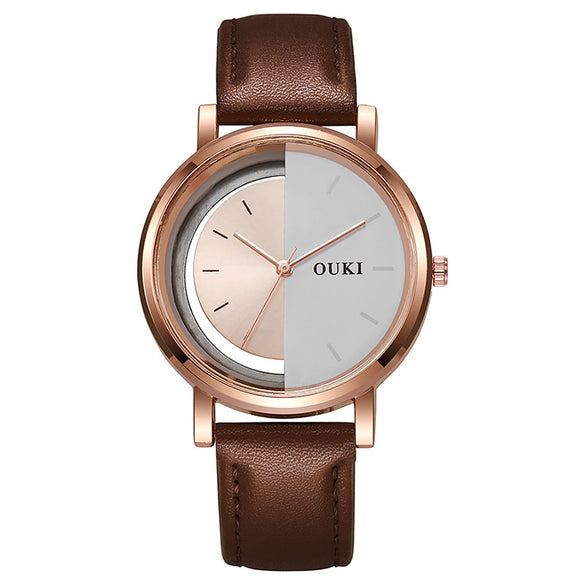 Wholesale Unisex Casual Hollow Dial Quartz Watch Alloy Case Imitation Leather Strap Stainless Steel Buckle Round Dial