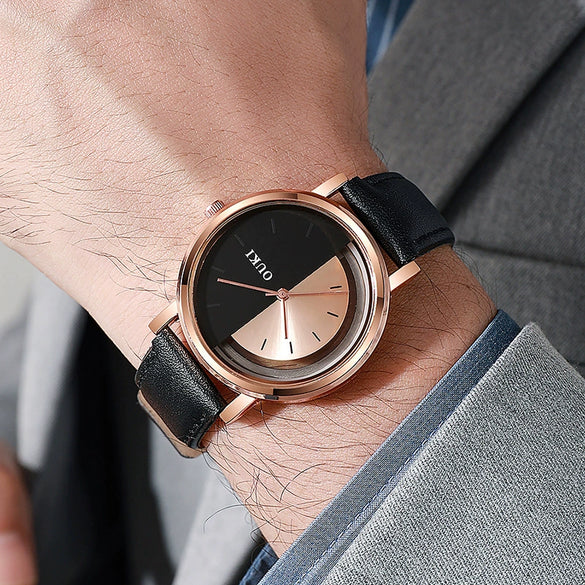 Wholesale Unisex Casual Hollow Dial Quartz Watch Alloy Case Imitation Leather Strap Stainless Steel Buckle Round Dial
