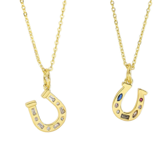 Wholesale Unisex Casual Style Rhinestone Horseshoe Pendant Necklace Copper Gold Plated O Word Chain