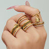 Wholesale Unisex Cold Style Geometric Stainless Steel Electroplated Micropaved Zircon Lock Key Tassel Open Stacked Ring