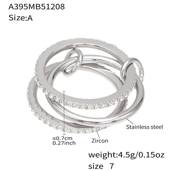 Wholesale Unisex Cold Style Geometric Stainless Steel Electroplated Micropaved Zircon Lock Key Tassel Open Stacked Ring