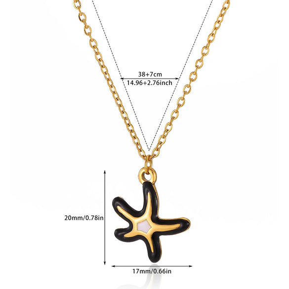 Wholesale Unisex Colorful Oildropping Gold Electroplated Stainless Steel Starfish Pendant Cross Chain Necklace