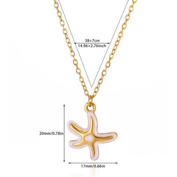 Wholesale Unisex Colorful Oildropping Gold Electroplated Stainless Steel Starfish Pendant Cross Chain Necklace