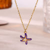 Wholesale Unisex Colorful Oildropping Gold Electroplated Stainless Steel Starfish Pendant Cross Chain Necklace